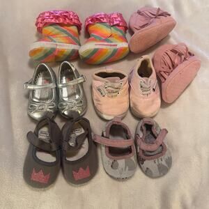 Baby Girl Shoes Lot Size 1 newborn to 3 mos boots dressy sneakers 6 pair